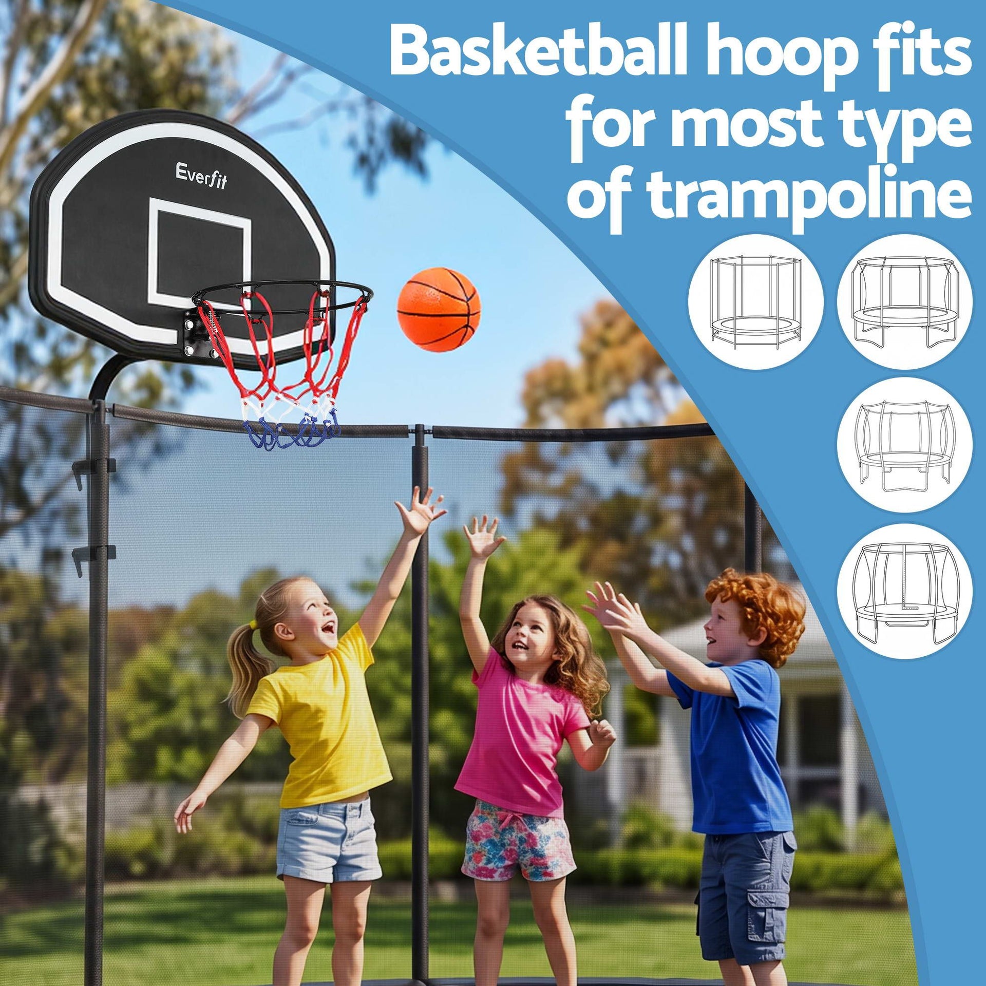 Everfit Kids Basketball Hoop with Ball and Pump Fit for Trampoline 25mm-32mm Poles Black Awezingly