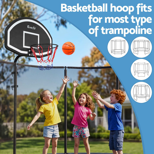 Everfit Kids Basketball Hoop with Ball and Pump Fit for Trampoline 25mm-32mm Poles Black Awezingly