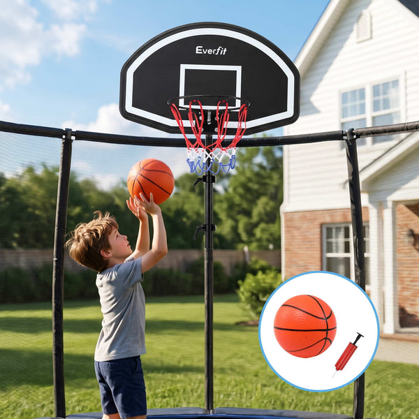 Everfit Kids Basketball Hoop with Ball and Pump Fit for Trampoline 25mm-32mm Poles Black Awezingly