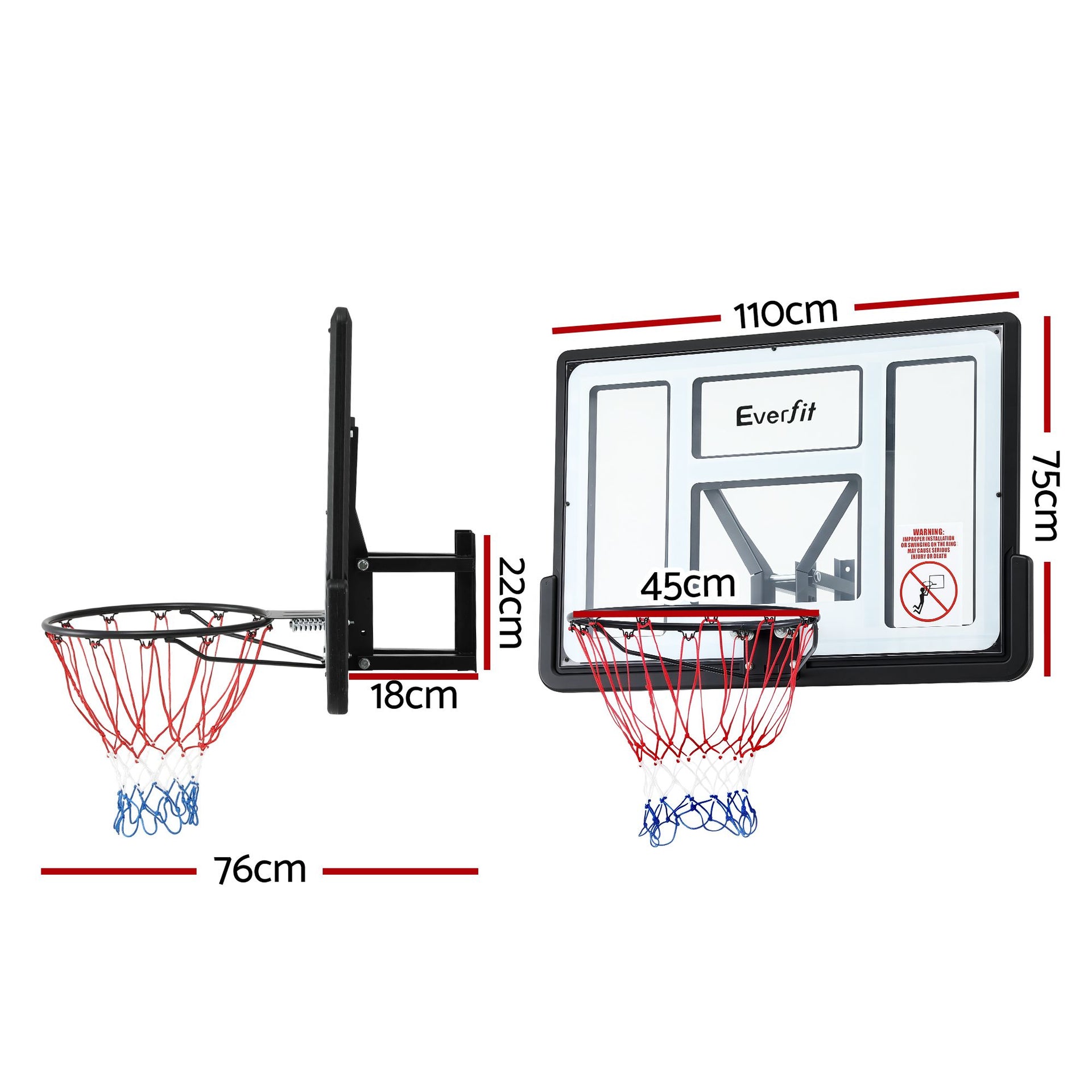 Everfit 43-Inch Wall Mount Kids Basketball Hoop Backboard Outdoor Sports Awezingly