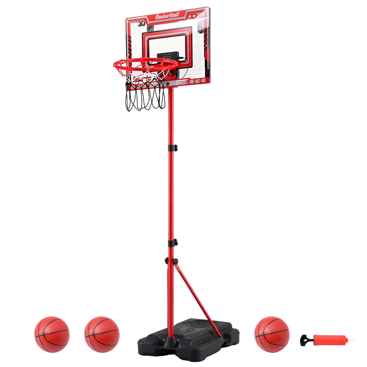 Everfit 2 in 1 Kids Basketball Hoop Adjustable Stand Over Door Scoreboard Red Awezingly