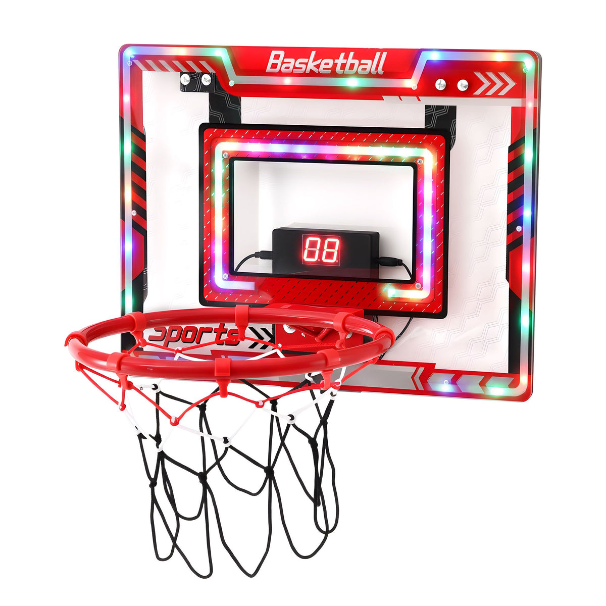 Everfit 2 in 1 Kids Basketball Hoop Adjustable Stand Over Door Scoreboard Red Awezingly