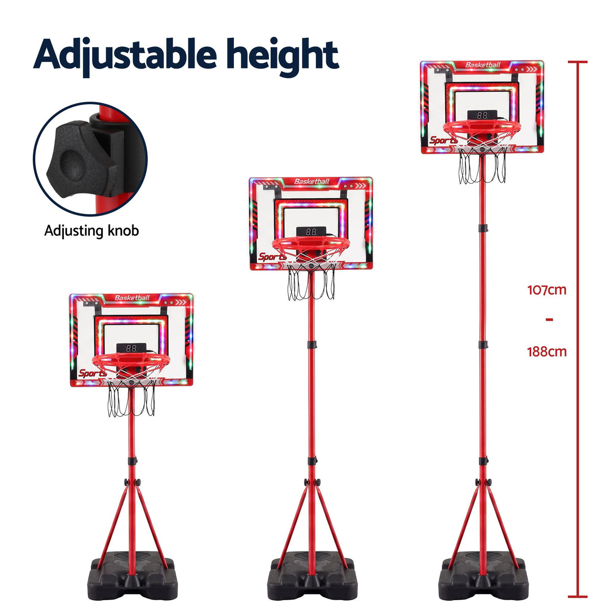 Everfit 2 in 1 Kids Basketball Hoop Adjustable Stand Over Door Scoreboard Red Awezingly