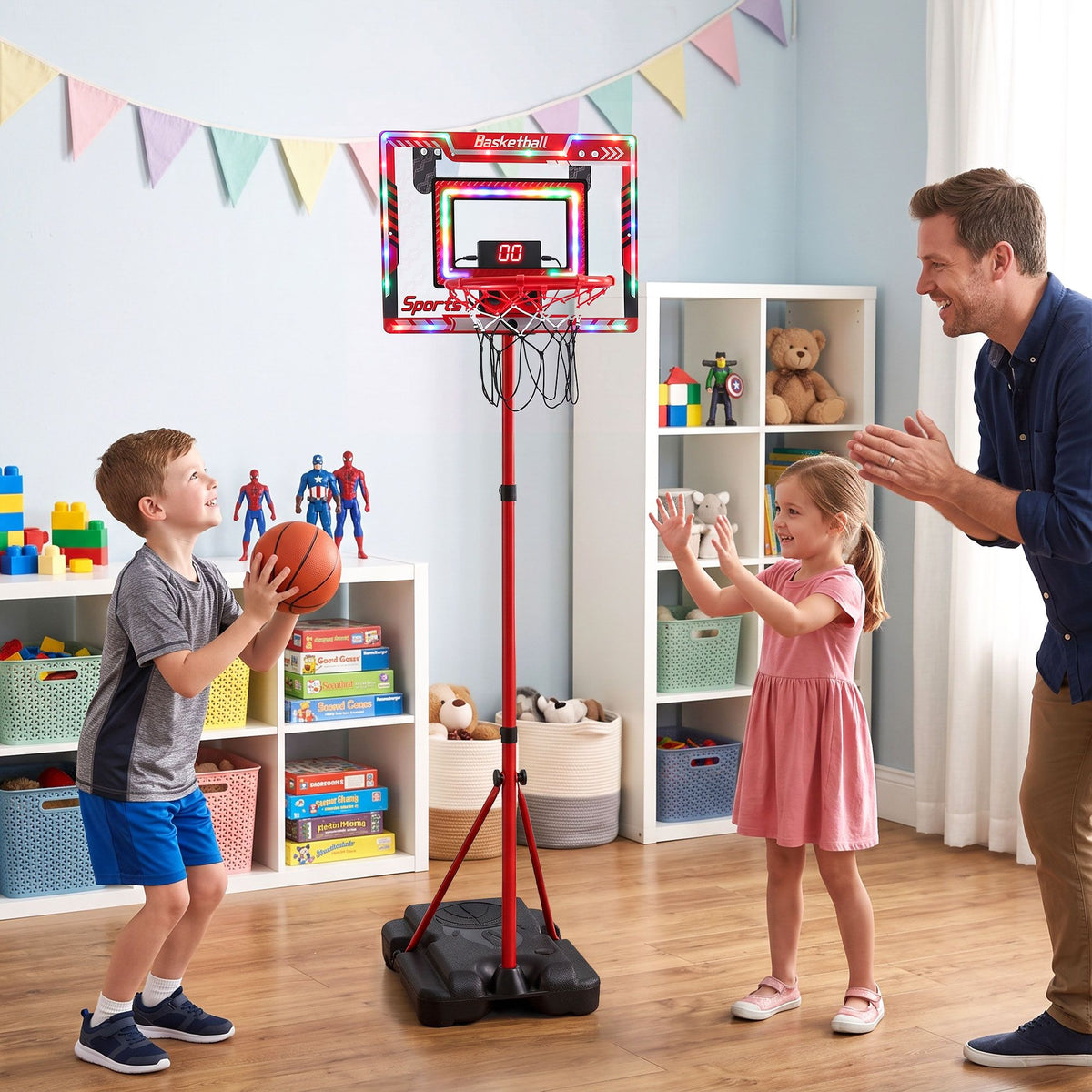 Everfit 2 in 1 Kids Basketball Hoop Adjustable Stand Over Door Scoreboard Red Awezingly