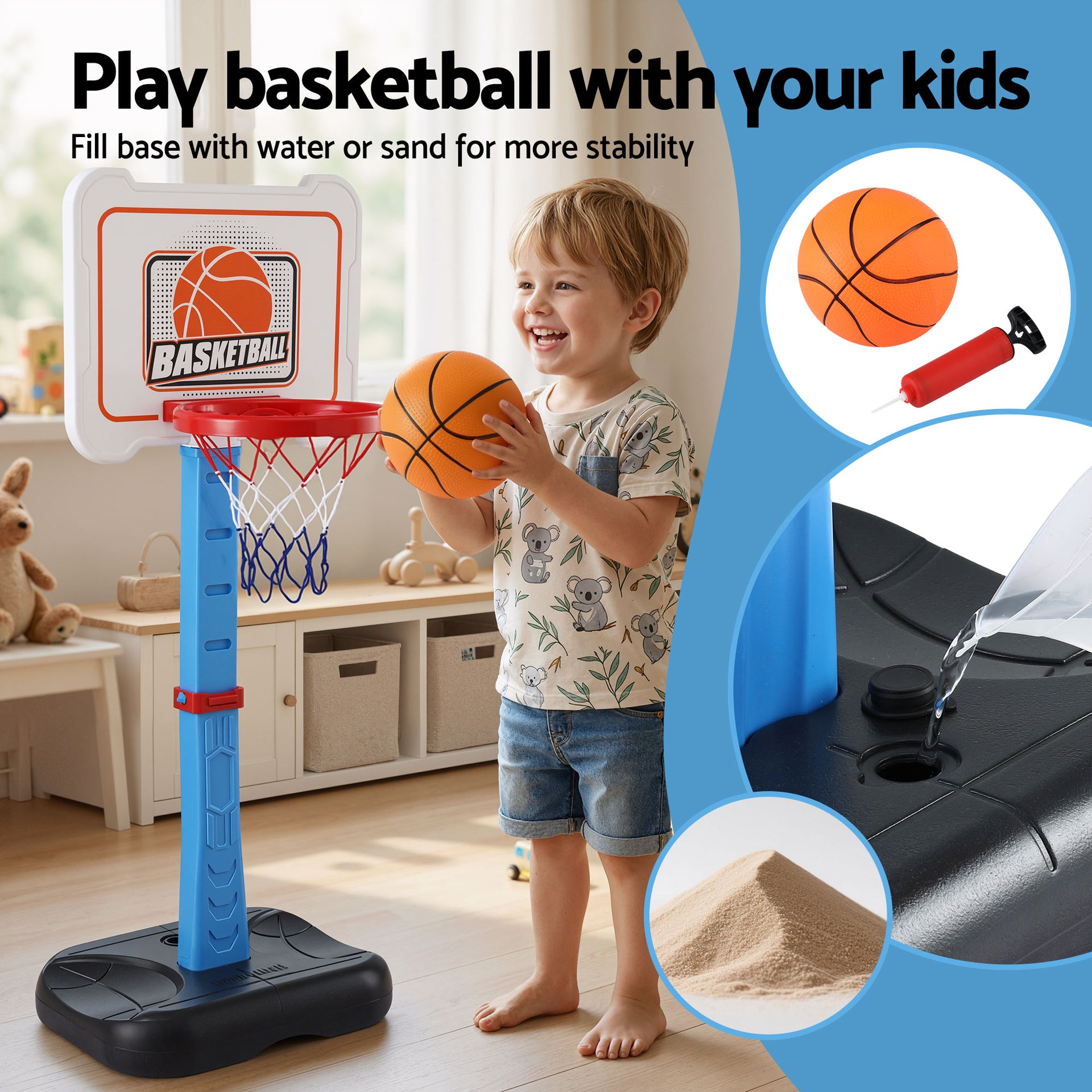 Keezi Kids Basketball Hoop Stand Baseball Set Adjustable Height Sports Toys Blue Awezingly