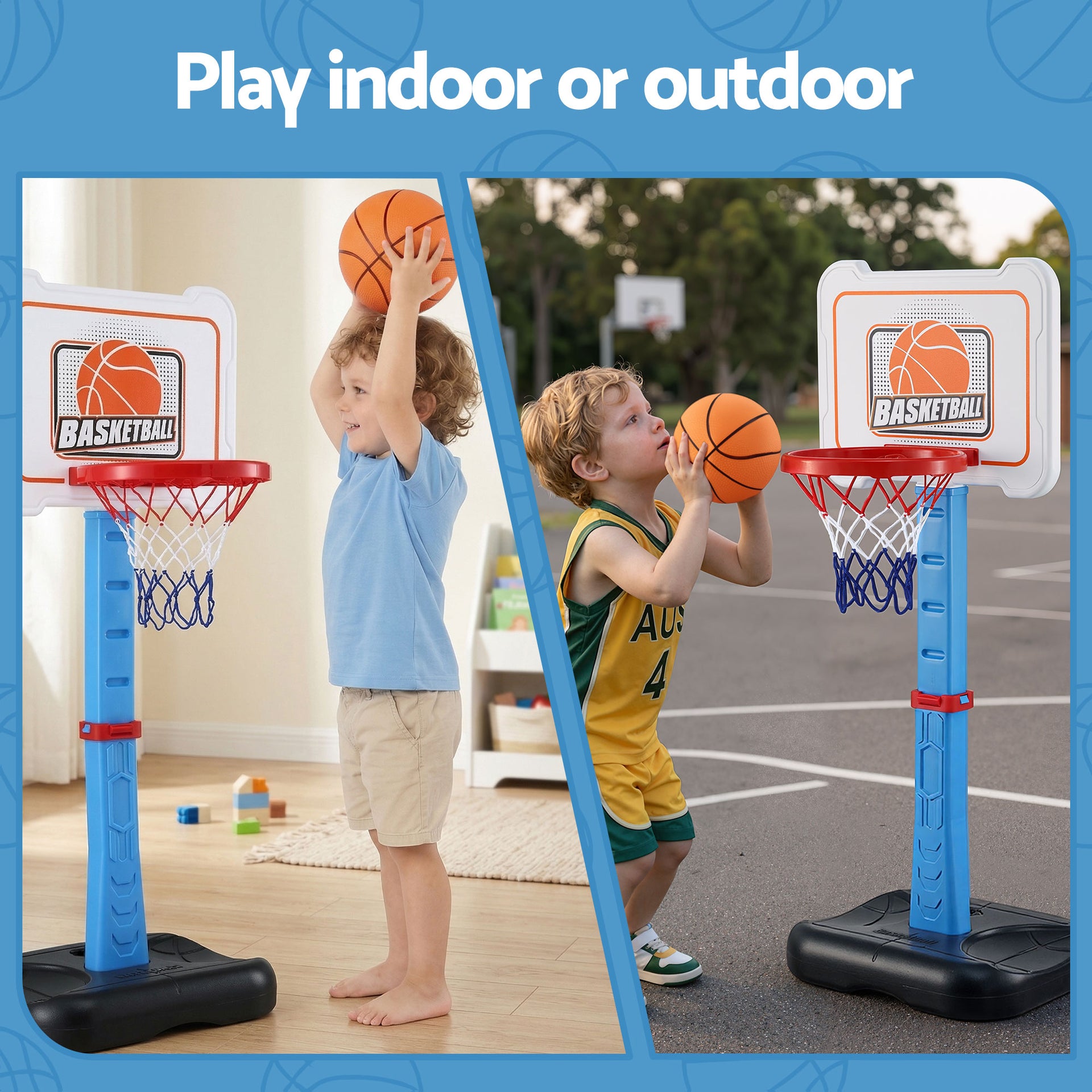 Keezi Kids Basketball Hoop Stand Baseball Set Adjustable Height Sports Toys Blue Awezingly