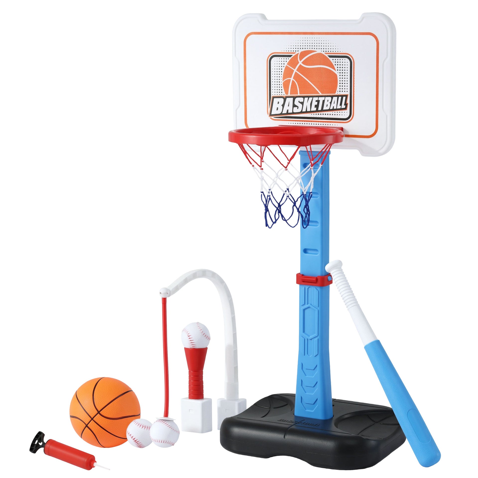 Keezi Kids Basketball Hoop Stand Baseball Set Adjustable Height Sports Toys Blue Awezingly
