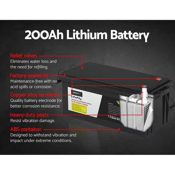 Giantz 12V 200Ah Lithium Battery LiFePO4 Deep Cycle Box Solar Caravan Camping Awezingly