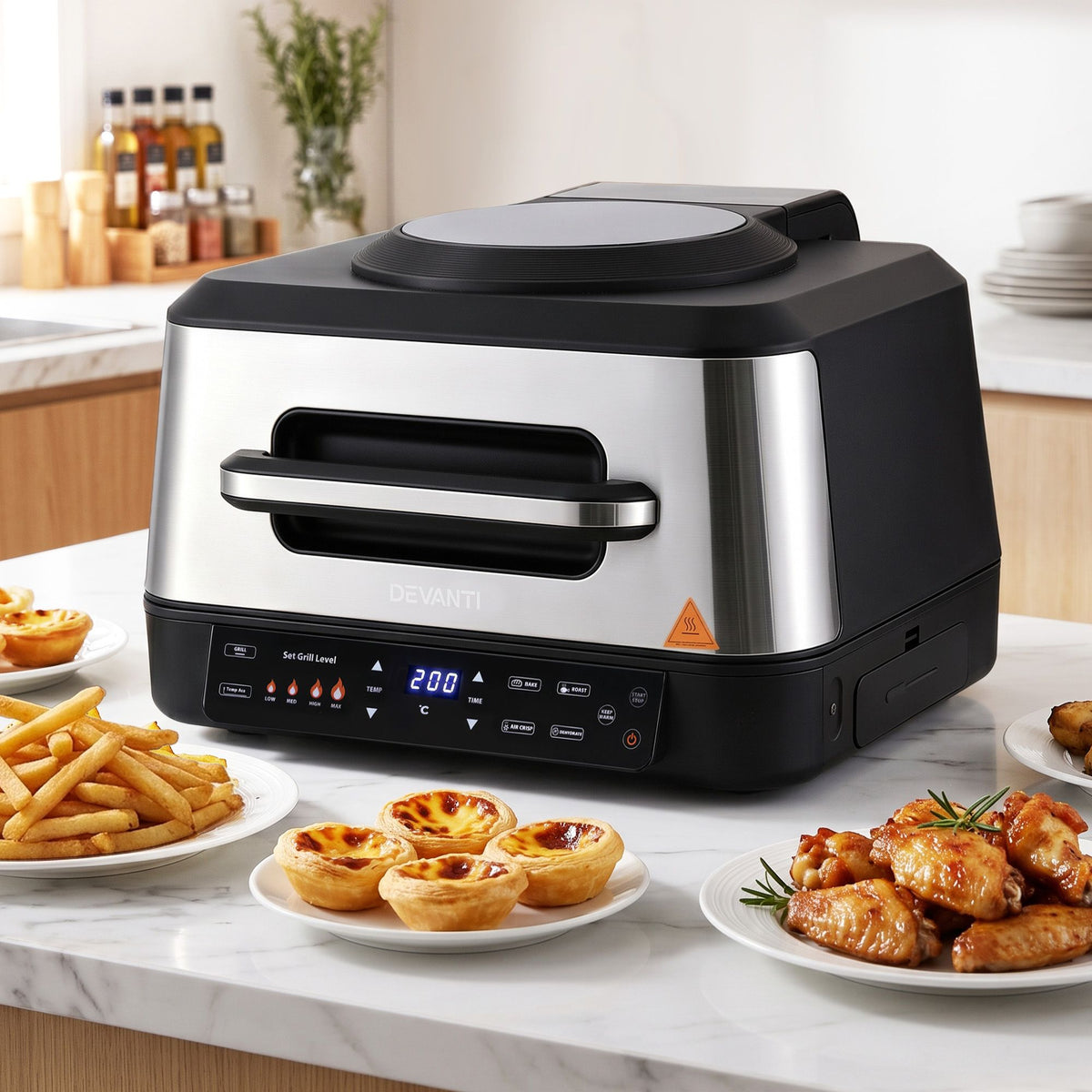 Devanti 5-in-1 Electric BBQ Grill Air Fryer, 2200W 8L Smart Thermometer Awezingly