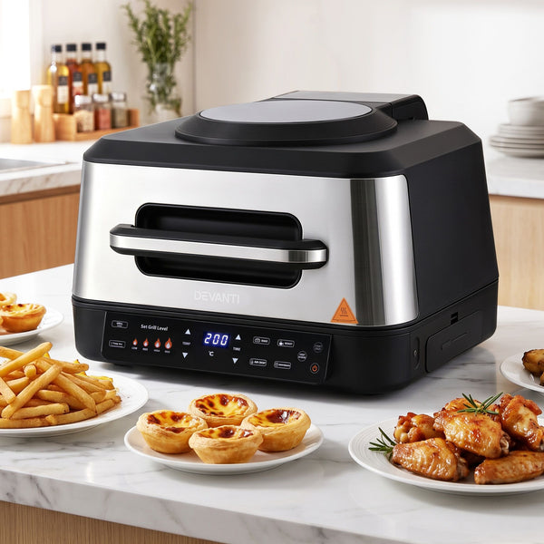 Devanti 5-in-1 Electric BBQ Grill Air Fryer, 2200W 8L Smart Thermometer Awezingly