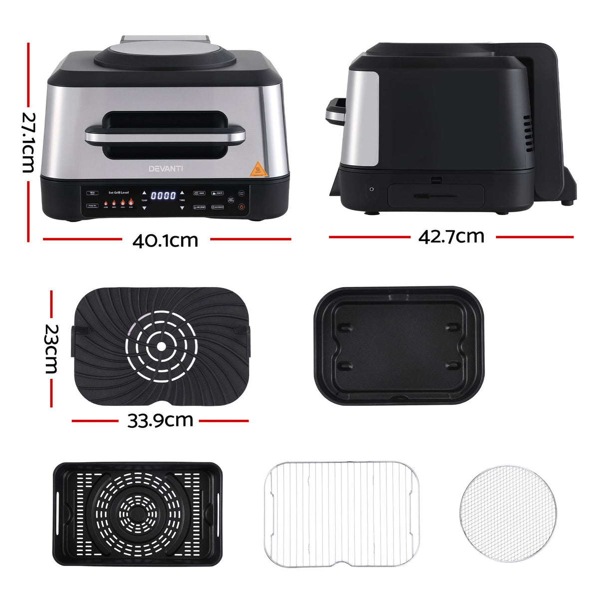 Devanti 5-in-1 Electric BBQ Grill Air Fryer, 2200W 8L Smart Thermometer Awezingly