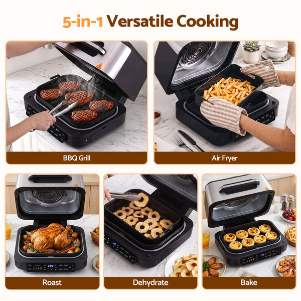 Devanti 5-in-1 Electric BBQ Grill Air Fryer, 2200W 8L Smart Thermometer Awezingly