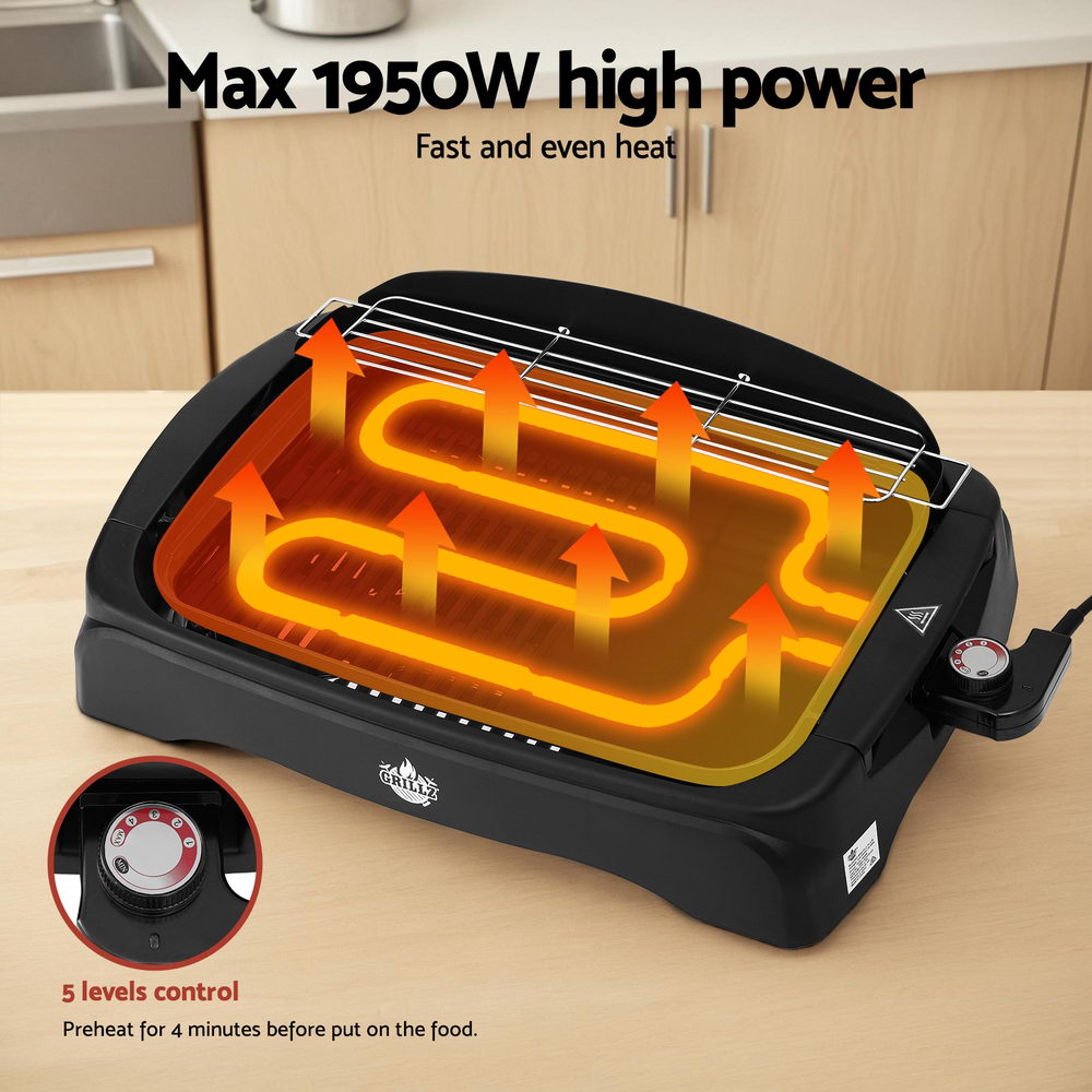 Grillz 1950W Electric BBQ Grill Non-stick Plate for Indoor Outdoor Awezingly