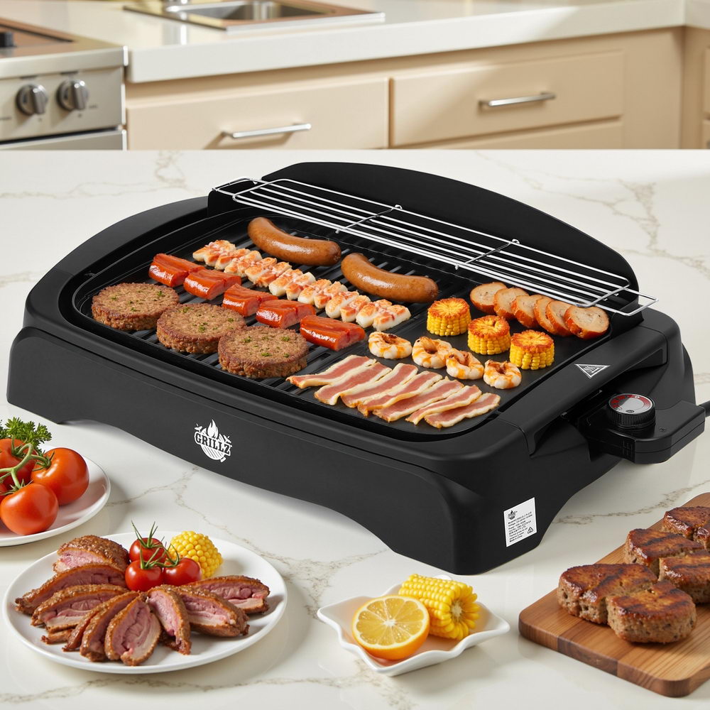 Grillz 1950W Electric BBQ Grill Non-stick Plate for Indoor Outdoor Awezingly