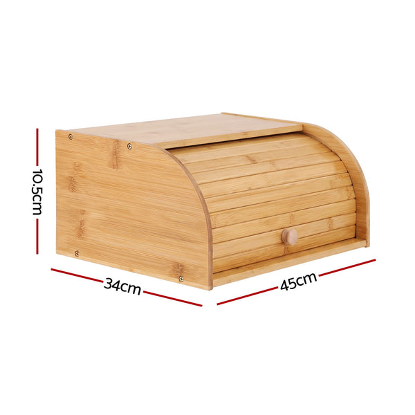 Artiss Bamboo Bread Box Bin Roll Top Kitchen Countertop Storage 45cm Natural Awezingly