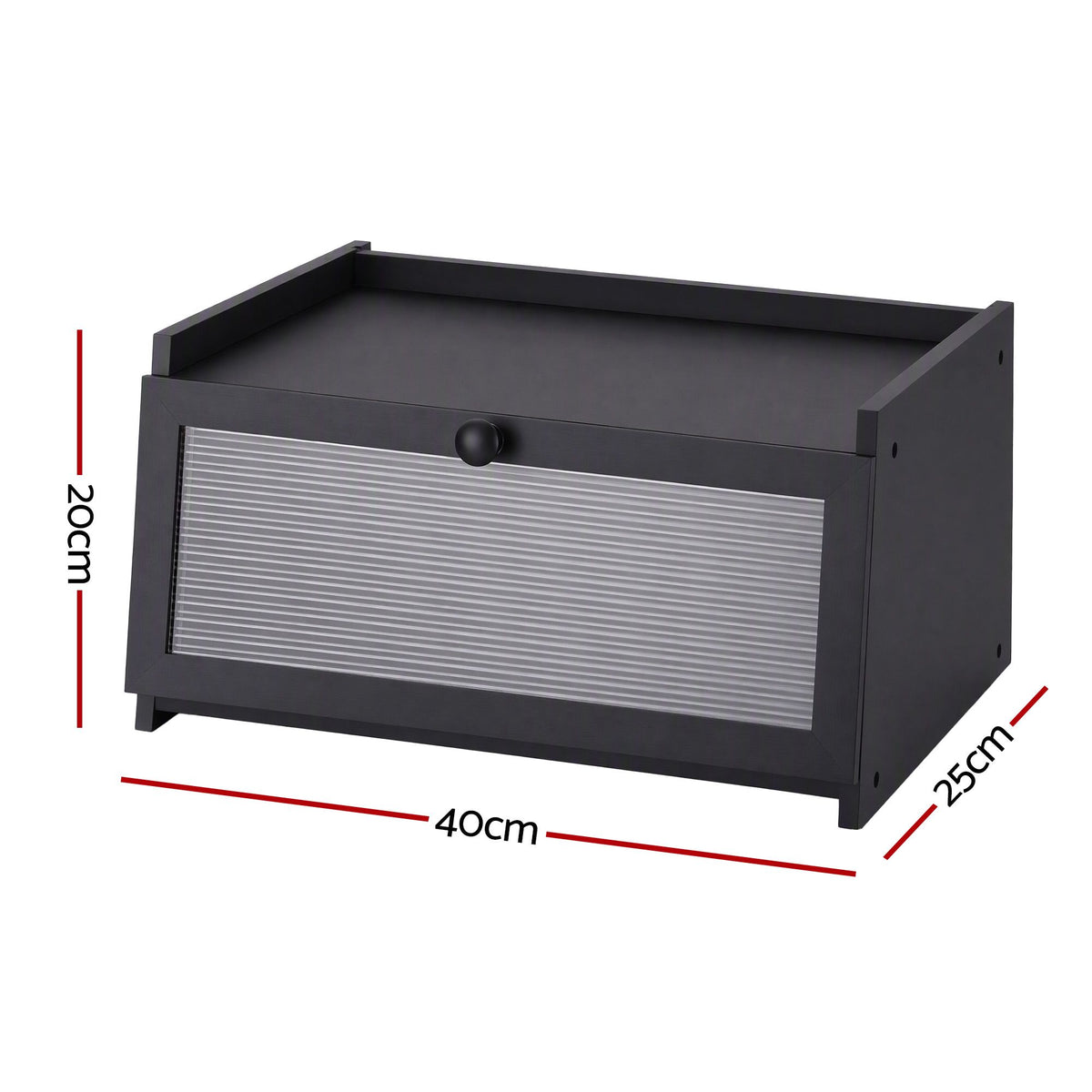 Artiss Bamboo Bread Box Kitchen Countertop Storage Clear Window Shelf 40cm Black Awezingly
