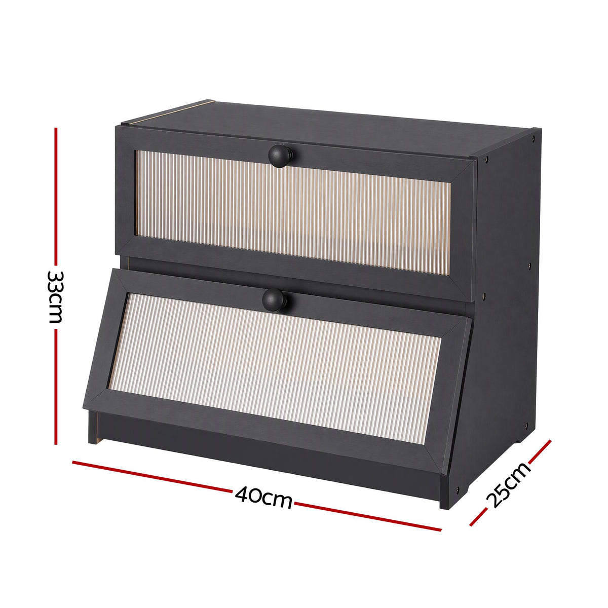 Artiss Bamboo Bread Box 2-Tier Kitchen Countertop Storage 40cm Black Awezingly