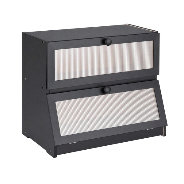 Artiss Bamboo Bread Box 2-Tier Kitchen Countertop Storage 40cm Black Awezingly