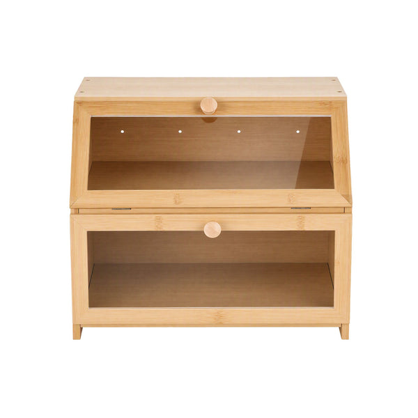 Artiss Bamboo Bread Box 2-Tier Kitchen Countertop Storage 39cm Natural Awezingly