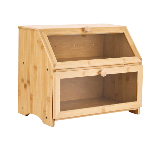 Artiss Bamboo Bread Box 2-Tier Kitchen Countertop Storage 39cm Natural Awezingly
