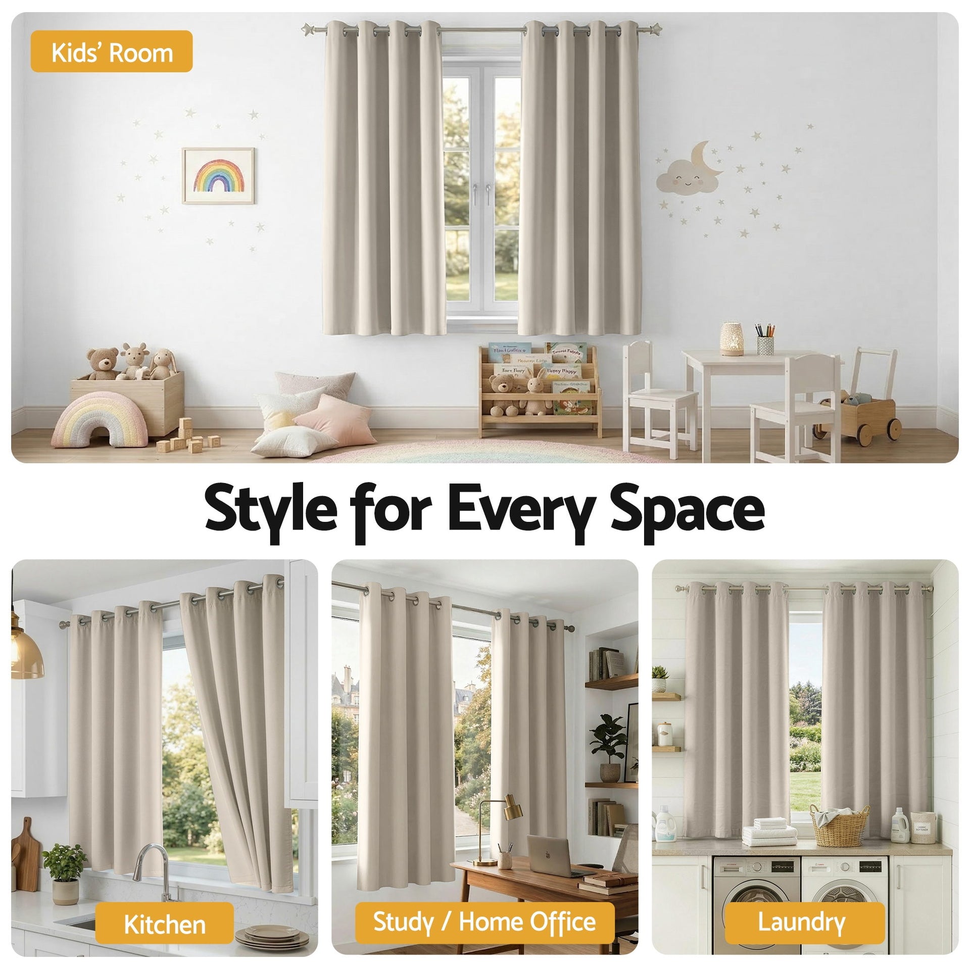 Artiss Blockout Curtains 2X 132x160cm Thermal Insulated Eyelet Drapes Beige Awezingly