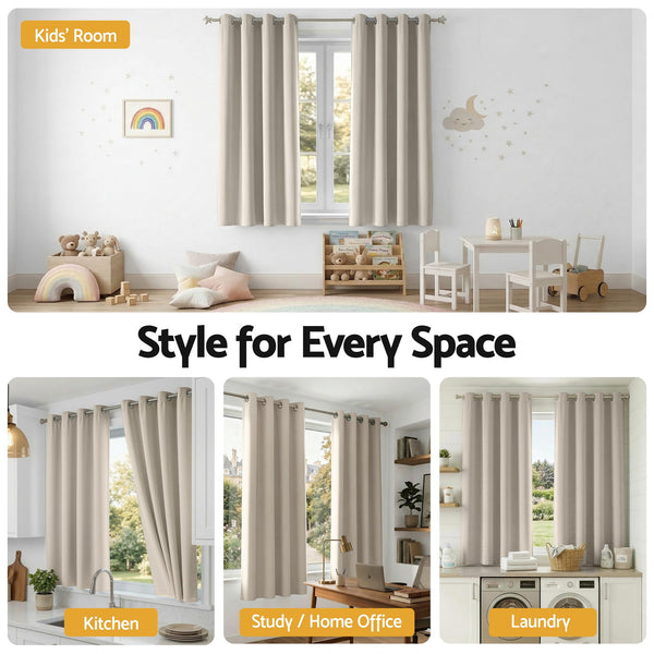 Artiss Blockout Curtains 2X 132x160cm Thermal Insulated Eyelet Drapes Beige Awezingly