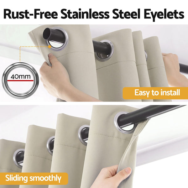 Artiss Blockout Curtains 2X 132x160cm Thermal Insulated Eyelet Drapes Beige Awezingly
