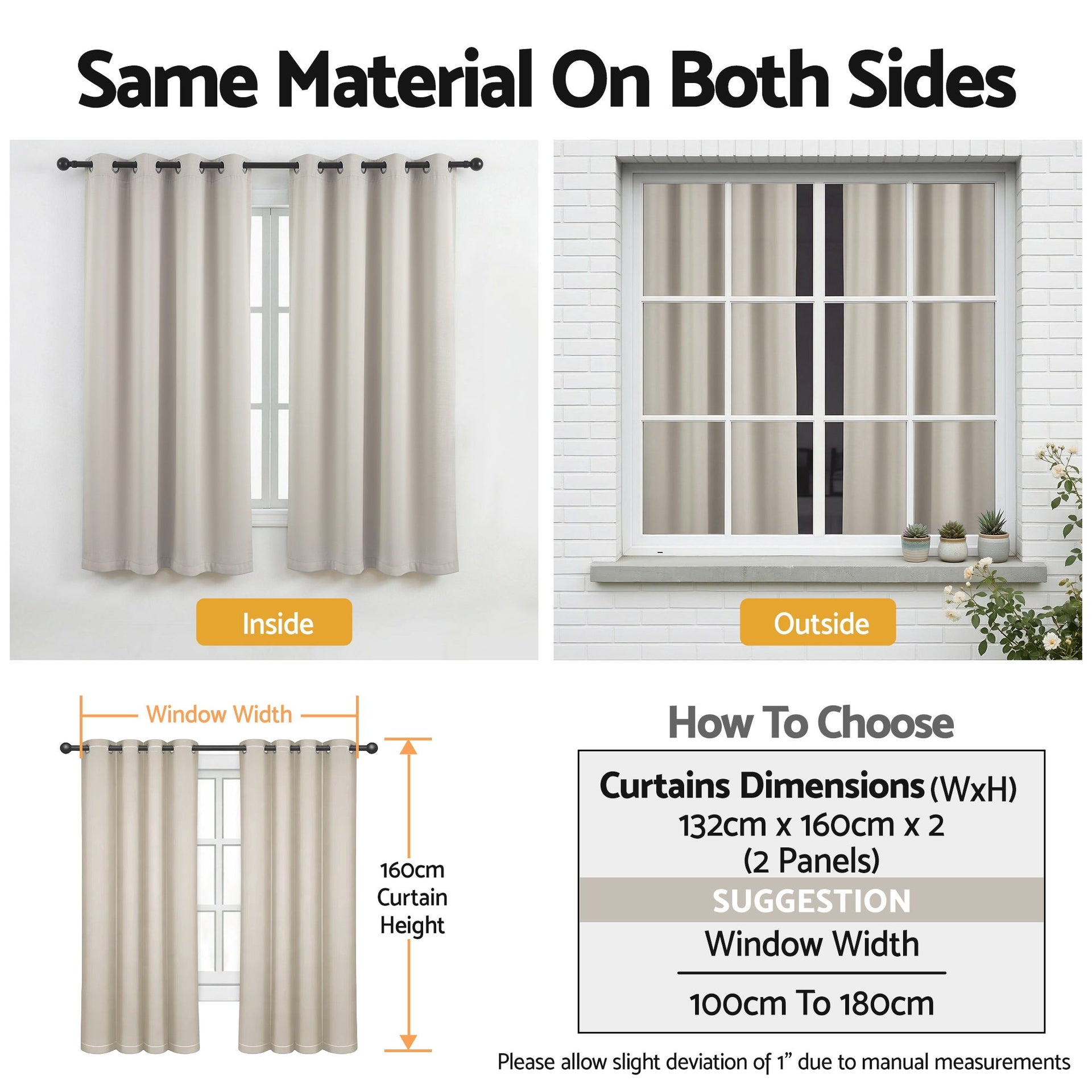 Artiss Blockout Curtains 2X 132x160cm Thermal Insulated Eyelet Drapes Beige Awezingly