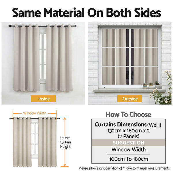 Artiss Blockout Curtains 2X 132x160cm Thermal Insulated Eyelet Drapes Beige Awezingly
