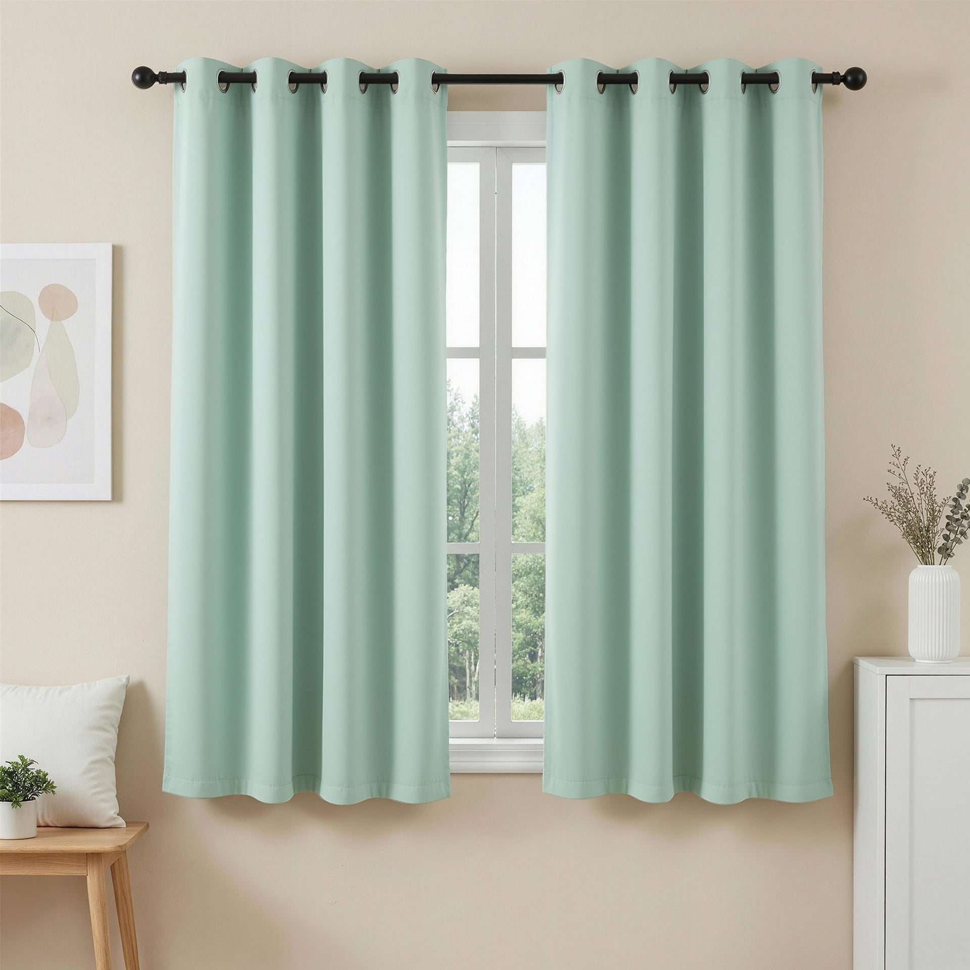 Artiss Blockout Curtains 2X 132x160cm Thermal Insulated Eyelet Drapes Green Awezingly