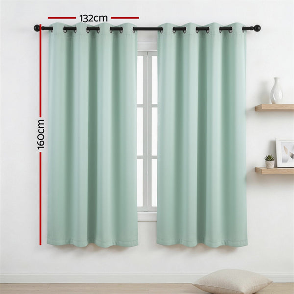 Artiss Blockout Curtains 2X 132x160cm Thermal Insulated Eyelet Drapes Green Awezingly