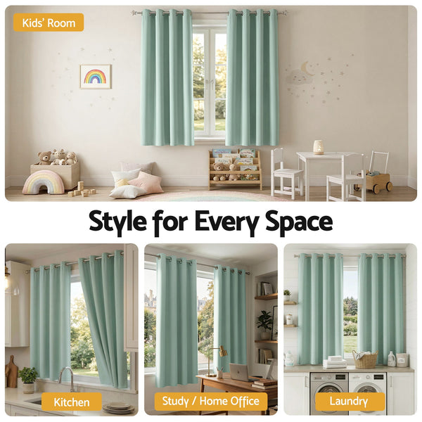Artiss Blockout Curtains 2X 132x160cm Thermal Insulated Eyelet Drapes Green Awezingly