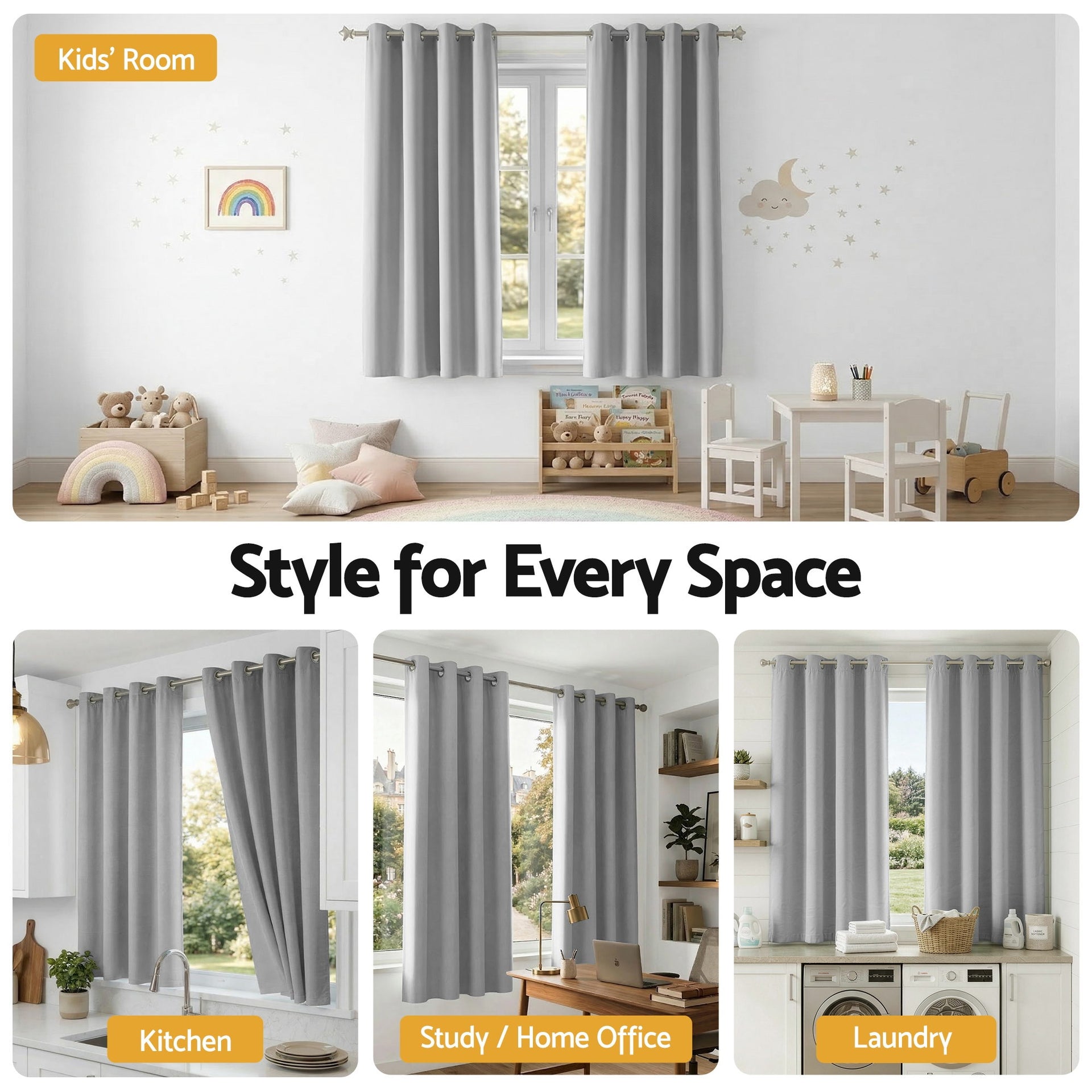 Artiss Blockout Curtains 2X 132x160cm Thermal Insulated Eyelet Drapes Grey Awezingly