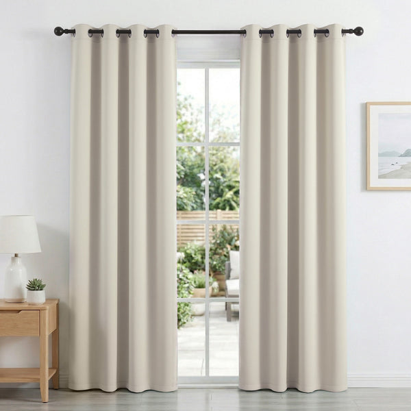 Artiss Blockout Curtains 2X 132x213cm Thermal Insulated Eyelet Drapes Beige Awezingly