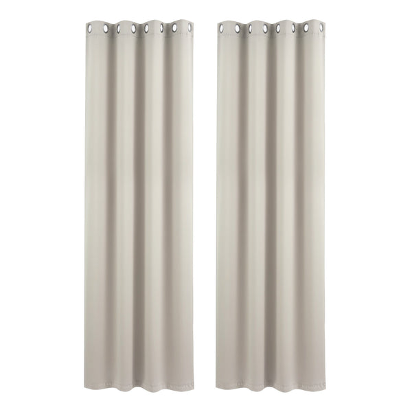 Artiss Blockout Curtains 2X 132x213cm Thermal Insulated Eyelet Drapes Beige Awezingly