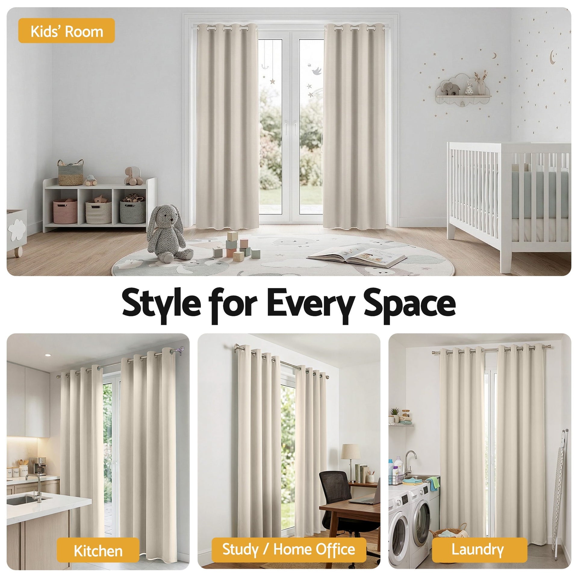 Artiss Blockout Curtains 2X 132x213cm Thermal Insulated Eyelet Drapes Beige Awezingly