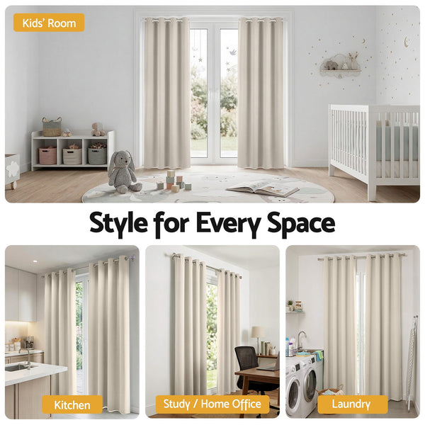 Artiss Blockout Curtains 2X 132x213cm Thermal Insulated Eyelet Drapes Beige Awezingly