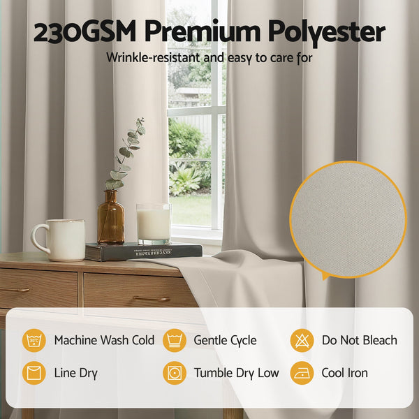 Artiss Blockout Curtains 2X 132x213cm Thermal Insulated Eyelet Drapes Beige Awezingly