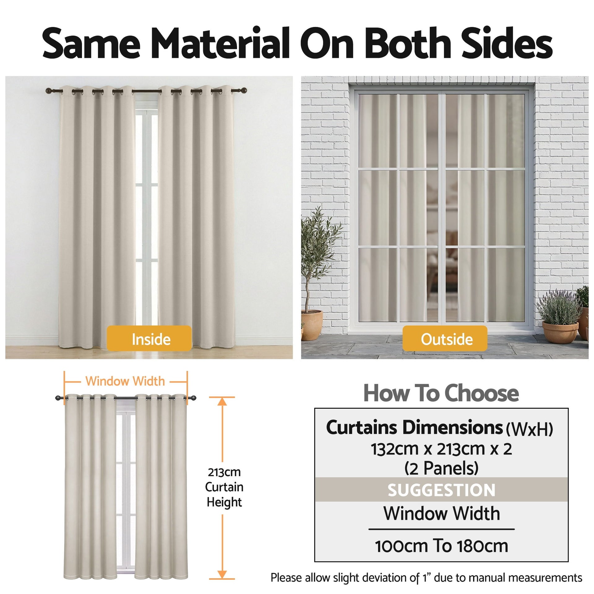 Artiss Blockout Curtains 2X 132x213cm Thermal Insulated Eyelet Drapes Beige Awezingly