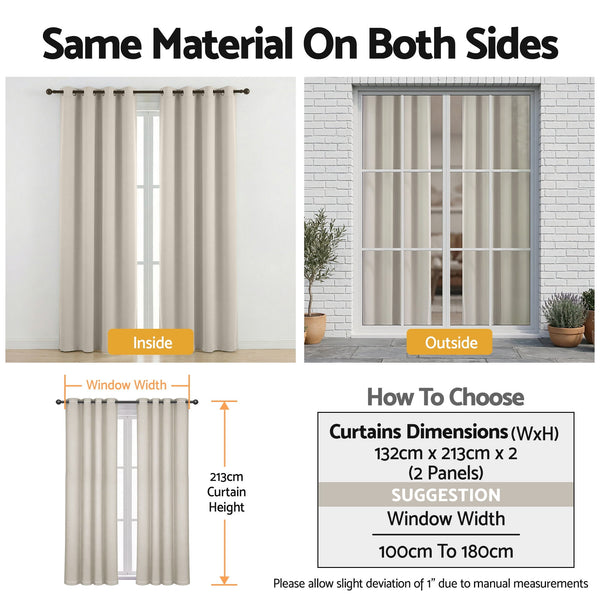 Artiss Blockout Curtains 2X 132x213cm Thermal Insulated Eyelet Drapes Beige Awezingly