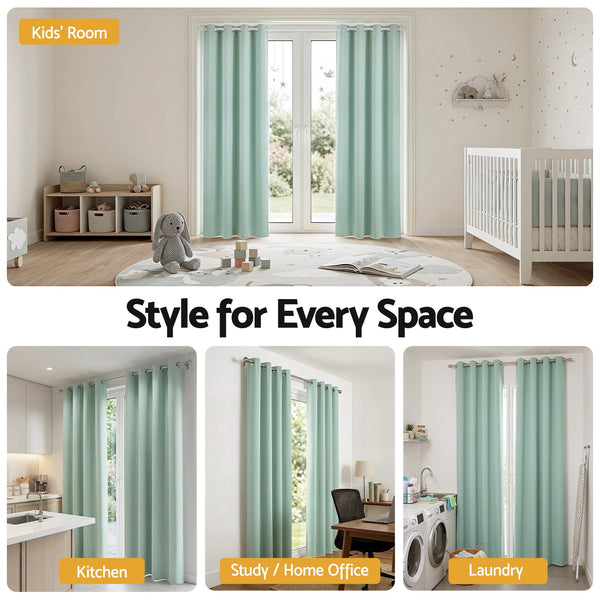Artiss Blockout Curtains 2X 132x213cm Thermal Insulated Eyelet Drapes Green Awezingly