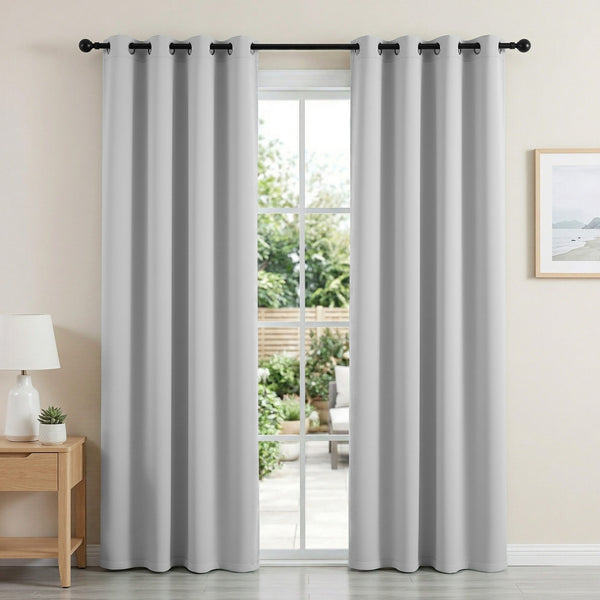 Artiss Blockout Curtains 2X 132x213cm Thermal Insulated Eyelet Drapes Grey Awezingly