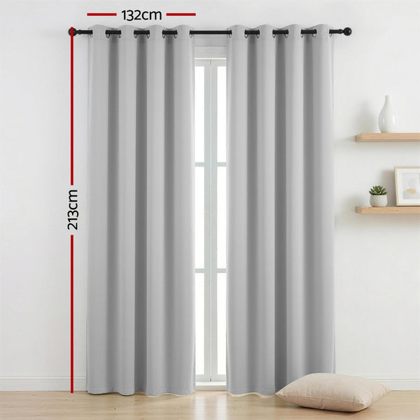 Artiss Blockout Curtains 2X 132x213cm Thermal Insulated Eyelet Drapes Grey Awezingly