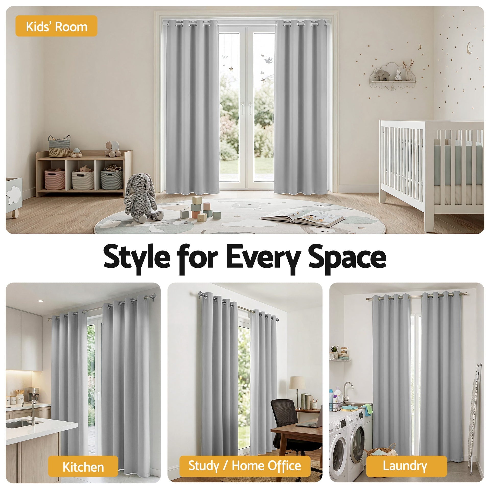 Artiss Blockout Curtains 2X 132x213cm Thermal Insulated Eyelet Drapes Grey Awezingly