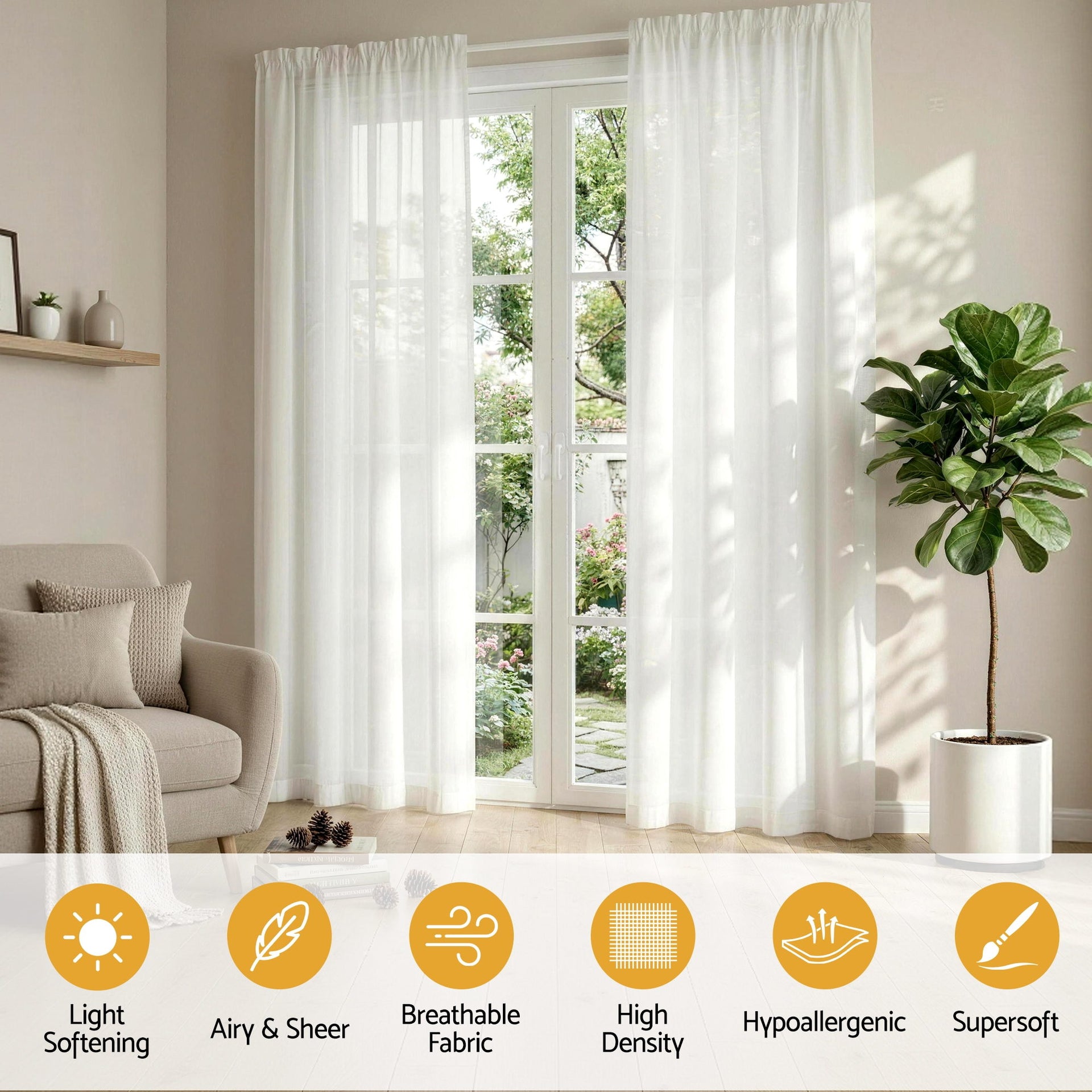 Artiss Blockout Curtains 2X 132x213cm Light Filtering Window Drapes Rod Pocket Awezingly