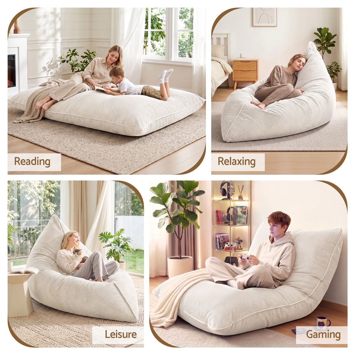 Artiss 3 in 1 Bean Bag Chair Cover (No Filler) Convertible Bean Bag for Adults, Corduroy Stuffed Animal Storage Bean Bag Cover Washable for Living Room Bedroom, Beige Awezingly