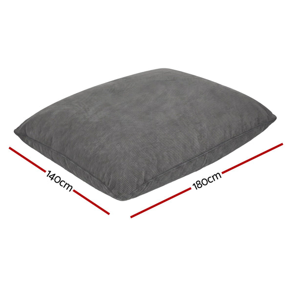 Artiss 3 in 1 Bean Bag Chair Cover (No Filler) Convertible Bean Bag for Adults, Corduroy Stuffed Animal Storage Bean Bag Cover Washable for Living Room Bedroom, Grey Awezingly