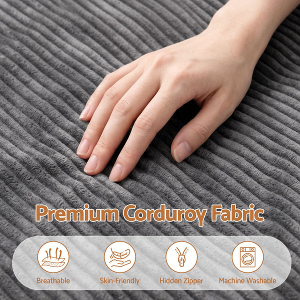 Artiss 3 in 1 Bean Bag Chair Cover (No Filler) Convertible Bean Bag for Adults, Corduroy Stuffed Animal Storage Bean Bag Cover Washable for Living Room Bedroom, Grey Awezingly