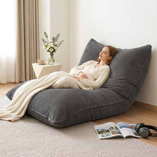Artiss 3 in 1 Bean Bag Chair Cover (No Filler) Convertible Bean Bag for Adults, Corduroy Stuffed Animal Storage Bean Bag Cover Washable for Living Room Bedroom, Grey Awezingly