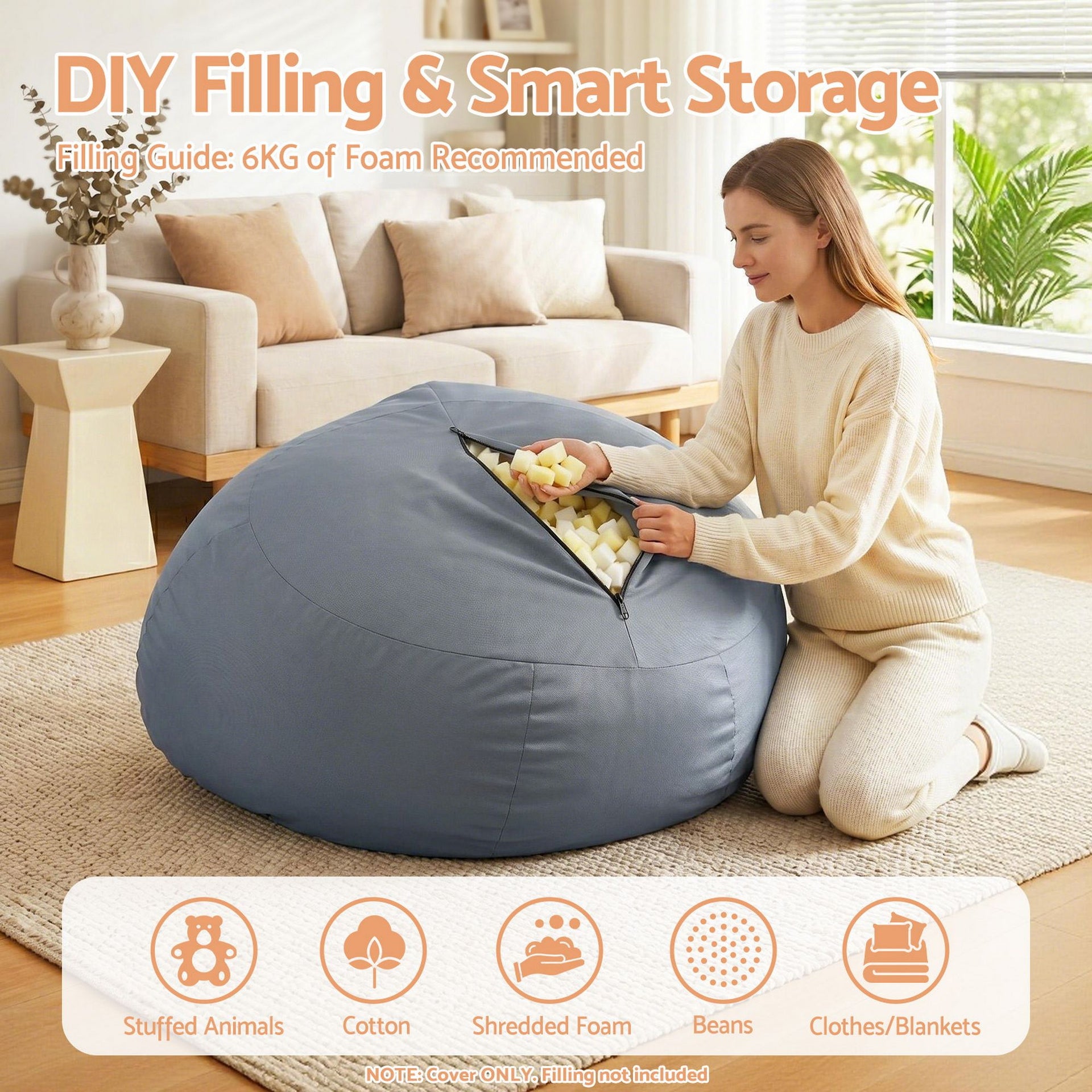 Artiss Outdoor Bean Bag Chair Cover (No Filler) Splash-Proof Beanbag Sofacover for Adults Teens Kids Stuffable Bean Bag Cover for Patio Poolside Relaxing, Grey Awezingly